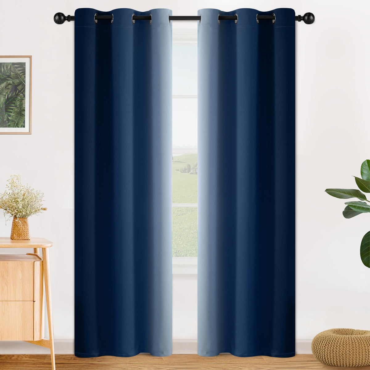 SimpleHome Ombre Black to Grey White Curtains for Living Room 52Wx84L