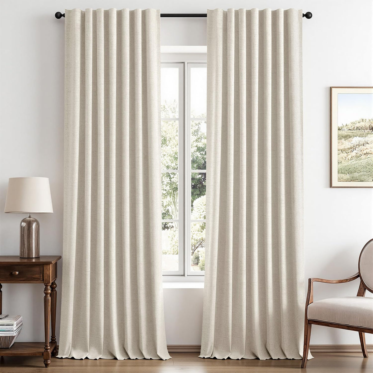 MIULEE 100% Blackout Linen Curtains for Bedroom 42 x 84 Inch Ivory 2 Panels
