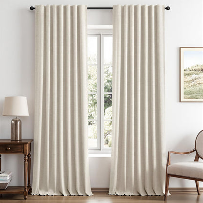 MIULEE 100% Blackout Linen Curtains for Bedroom 42 x 84 Inch Ivory 2 Panels