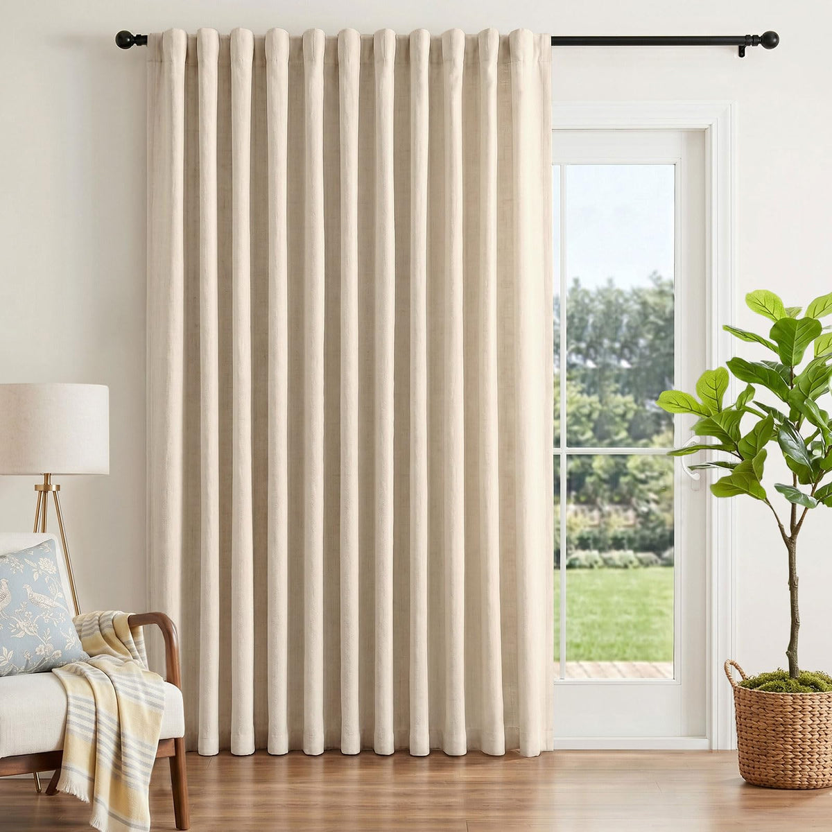 INOVADAY 100% Blackout Linen Curtains for Bedroom 50x84 Inches Cream