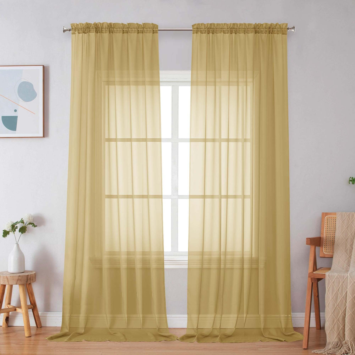 Simplebrand Black Sheer Curtains 84 Inches Long 2 Panels for Living Room