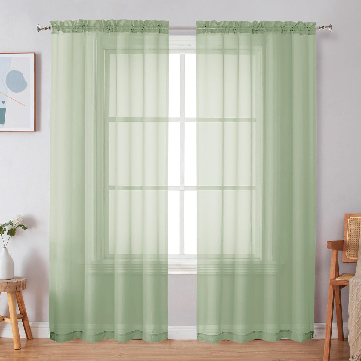 Simplebrand Black Sheer Curtains 84 Inches Long 2 Panels for Living Room