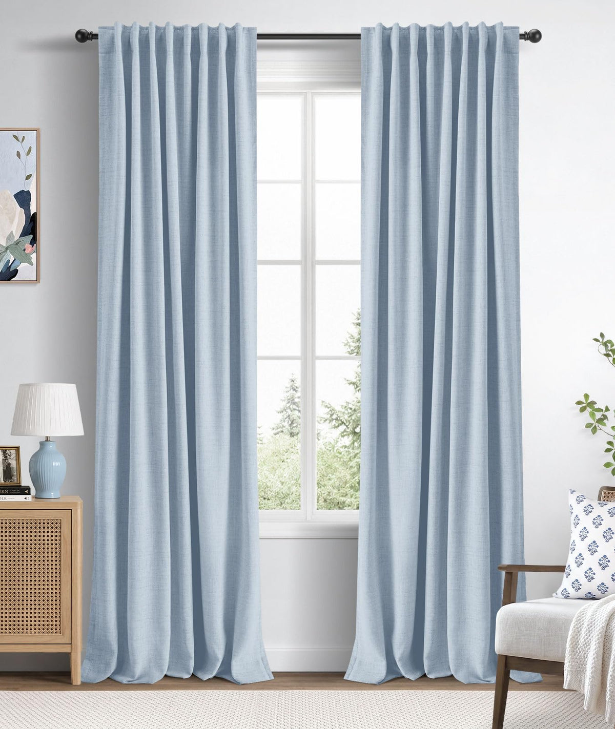 INOVADAY 100% Blackout Linen Curtains for Bedroom 50x84 Inches Cream