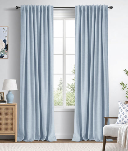 INOVADAY 100% Blackout Linen Curtains for Bedroom 50x84 Inches Cream