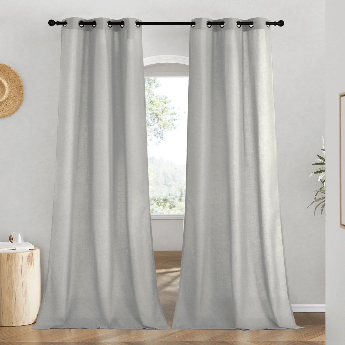 NICETOWN Natural Linen Curtains 84 inch Long 2 Panels Set, Grommet Top Thick Linen Burlap Semi Sheer Vertical Drapes Privacy Assured with Light Filtering for Bedroom/Living Room, W55 x L84