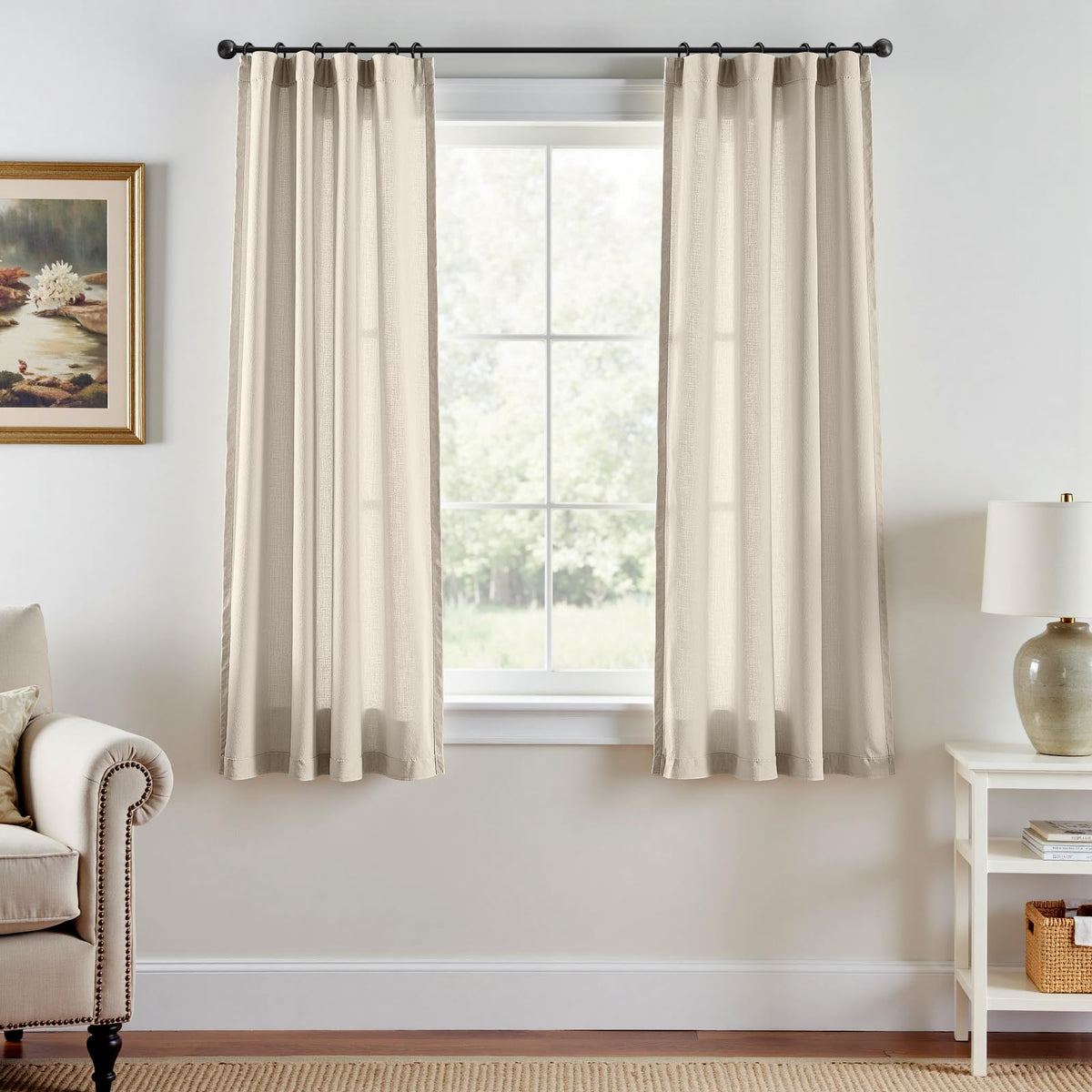 jinchan Linen Curtains Light Filtering Back Tab 50x96 Inch 2 Panels Beige