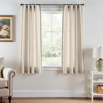 jinchan Linen Curtains Light Filtering Back Tab 50x96 Inch 2 Panels Beige