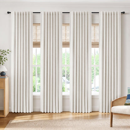 INOVADAY 100% Blackout Linen Curtains for Bedroom 50x84 Inches Cream