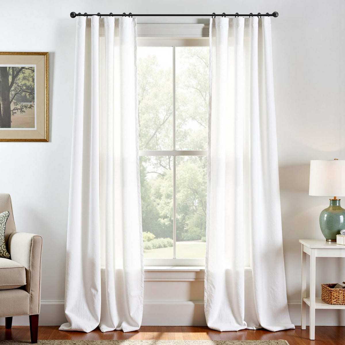 jinchan Linen Curtains Light Filtering Back Tab 50x96 Inch 2 Panels Beige