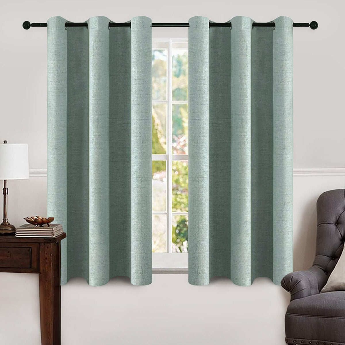 MIULEE 100% Blackout Linen Curtains for Bedroom 52x84 Inches Natural Beige