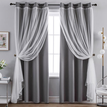 Anytime Double Layer Blackout Curtains 2 Panels，52Wx84L，Greyish White