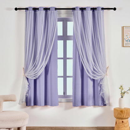 Anytime Double Layer Blackout Curtains 2 Panels，52Wx84L，Greyish White
