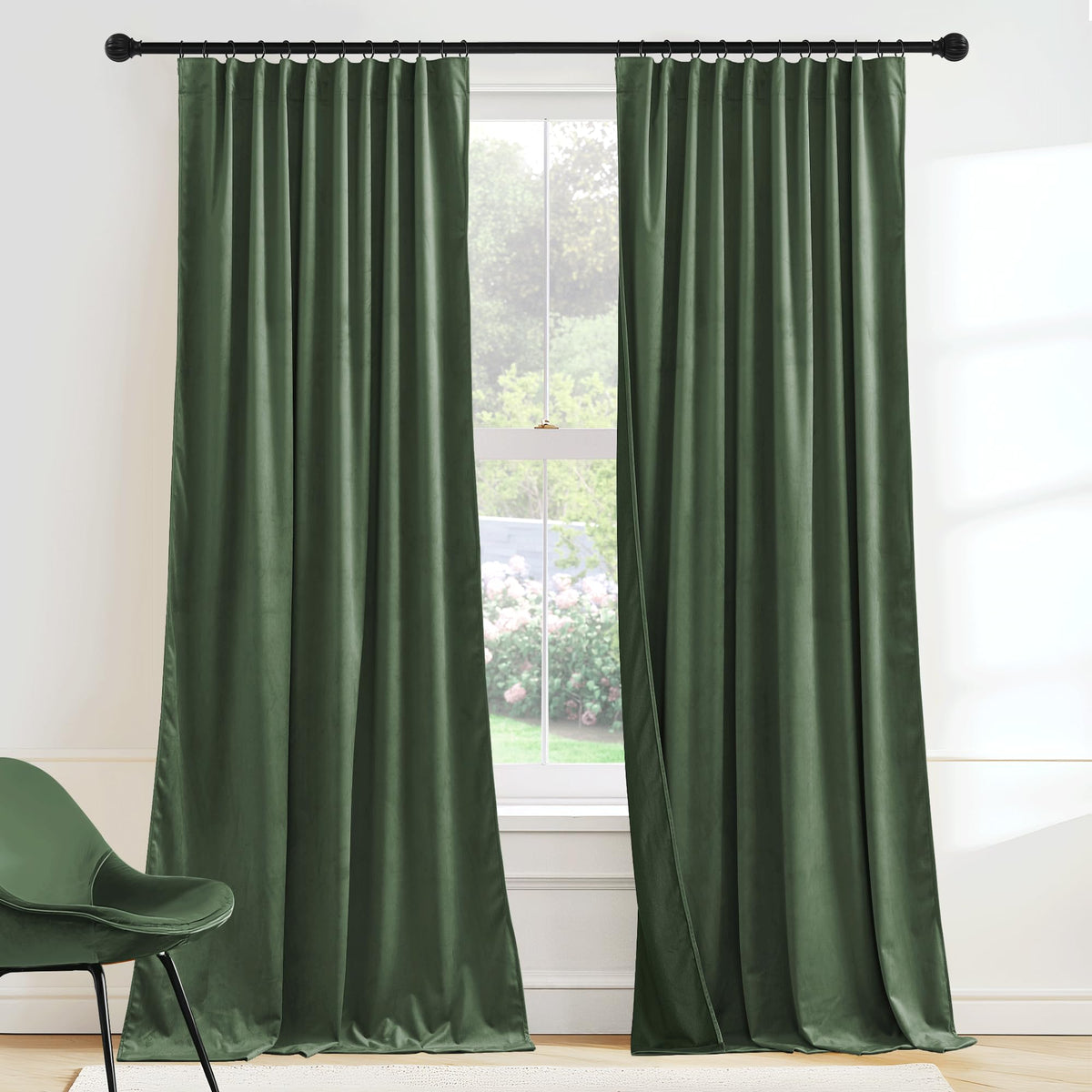 RYB HOME Sage Green Velvet Curtains 84 inches for Bedroom Living Room