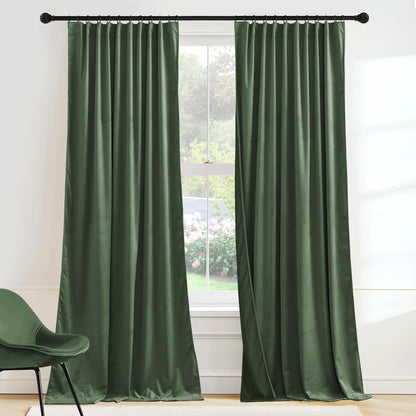RYB HOME Sage Green Velvet Curtains 84 inches for Bedroom Living Room