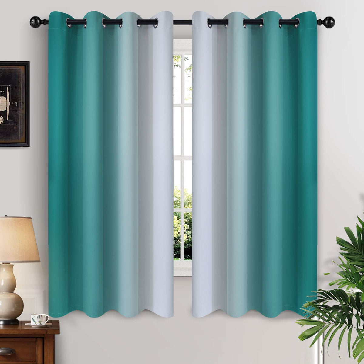 Yakamok Ombre Curtains Blue and Greyish White for Living Room,52Wx84L