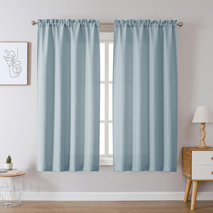 Chyhomenyc White Curtains 45 Inch Length 2 Panels, Faux Linen Textured