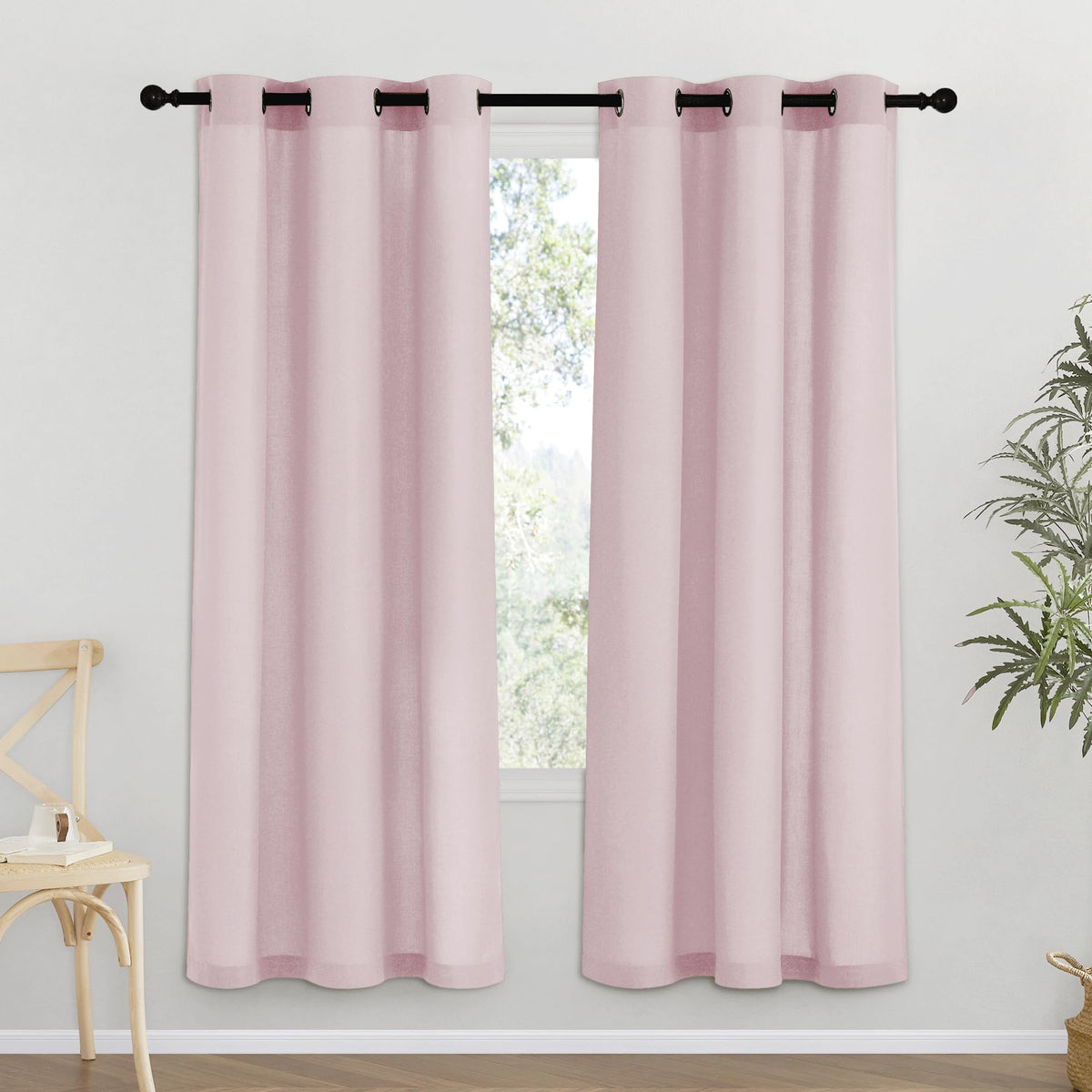 NICETOWN Natural Linen Curtains 84 inch Long 2 Panels Set, Grommet Top Thick Linen Burlap Semi Sheer Vertical Drapes Privacy Assured with Light Filtering for Bedroom/Living Room, W55 x L84