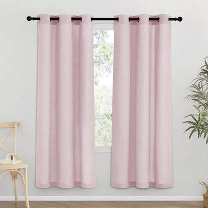 NICETOWN Natural Linen Curtains 84 inch Long 2 Panels Set, Grommet Top Thick Linen Burlap Semi Sheer Vertical Drapes Privacy Assured with Light Filtering for Bedroom/Living Room, W55 x L84