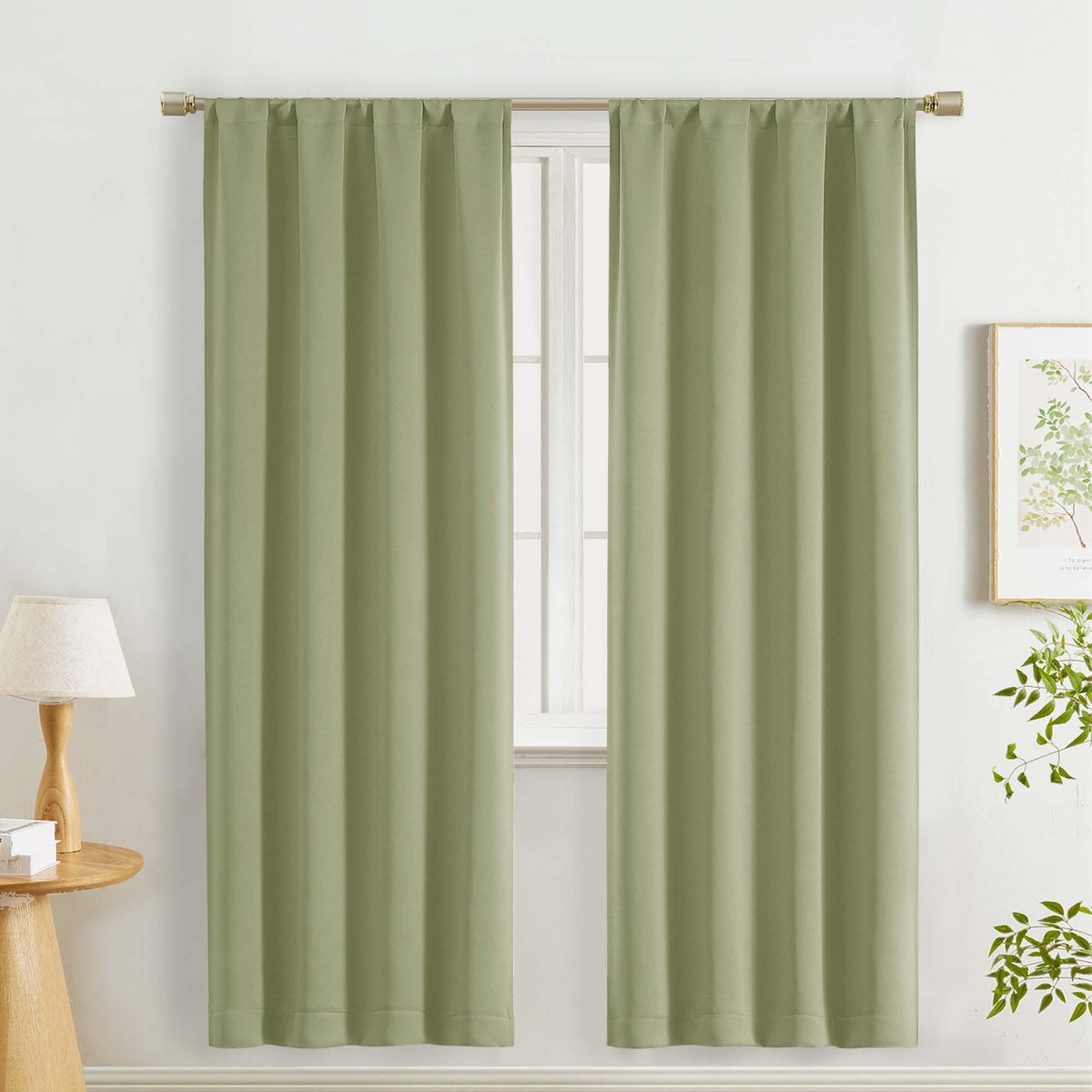 Lecloud Sage Green Room Darkening Curtains 54 Inch Length 2 Panels, Window Curtains for Bedroom, Energy Thermal Insulating Rod Pocket Curtain Drapes for Small Window, 40" W x 54" L
