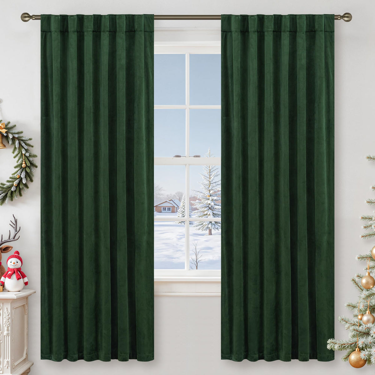LAMIT Olive Green Velvet Curtains 84 Inch Length for Living Room, 2 Panels