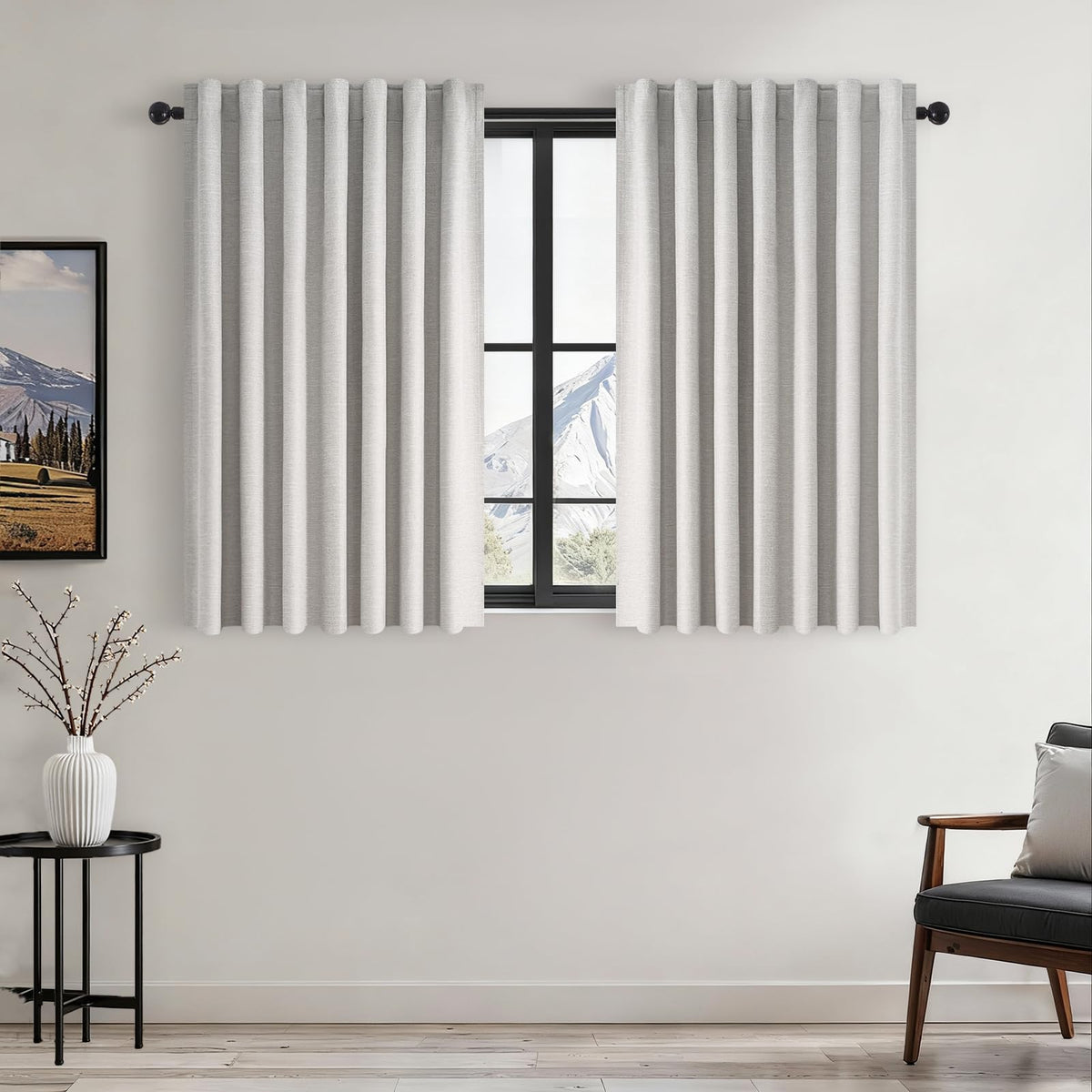 Topfinel Cream Ivory Blackout Curtains & Drapes 84 Inch Length, Beige Pinch Pleat Full Blackout Flax Linen Tab Top Soundproof Curtains with Hooks Rings for Bedroom Living Room Track 2 Panels Set