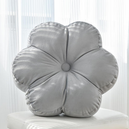 Flower Shaped Round Throw Pillow, Decorative Seat Cushion, 15", Ivory White