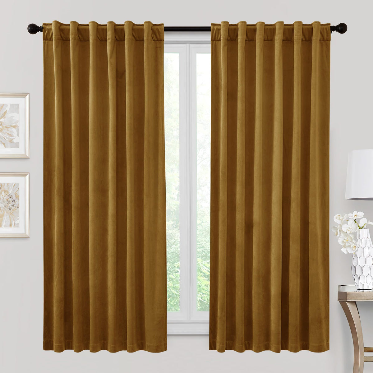 RYB HOME Blue Velvet Blackout Curtains for 84 inches Bedroom Living Room