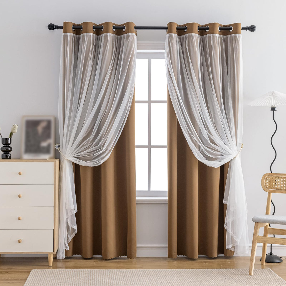 Anytime Double Layer Blackout Curtains 2 Panels，52Wx84L，Greyish White