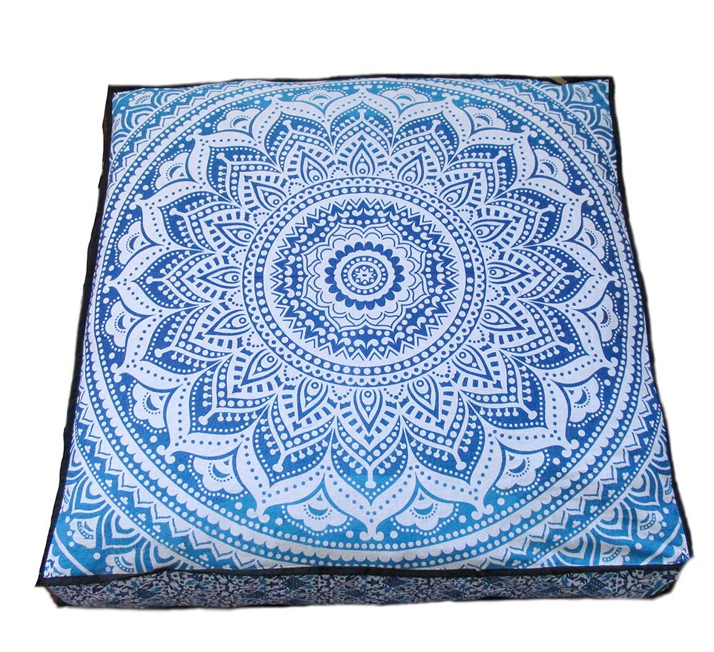 24" Black Gold Flower Mandala Barmeri Large Floor Pillow Cover Cushion Meditation Seating Ottoman Throw Cover Hippie Decorative Zipped Bohemian Pouf Ottoman Pom Pom Cases 24 " square
