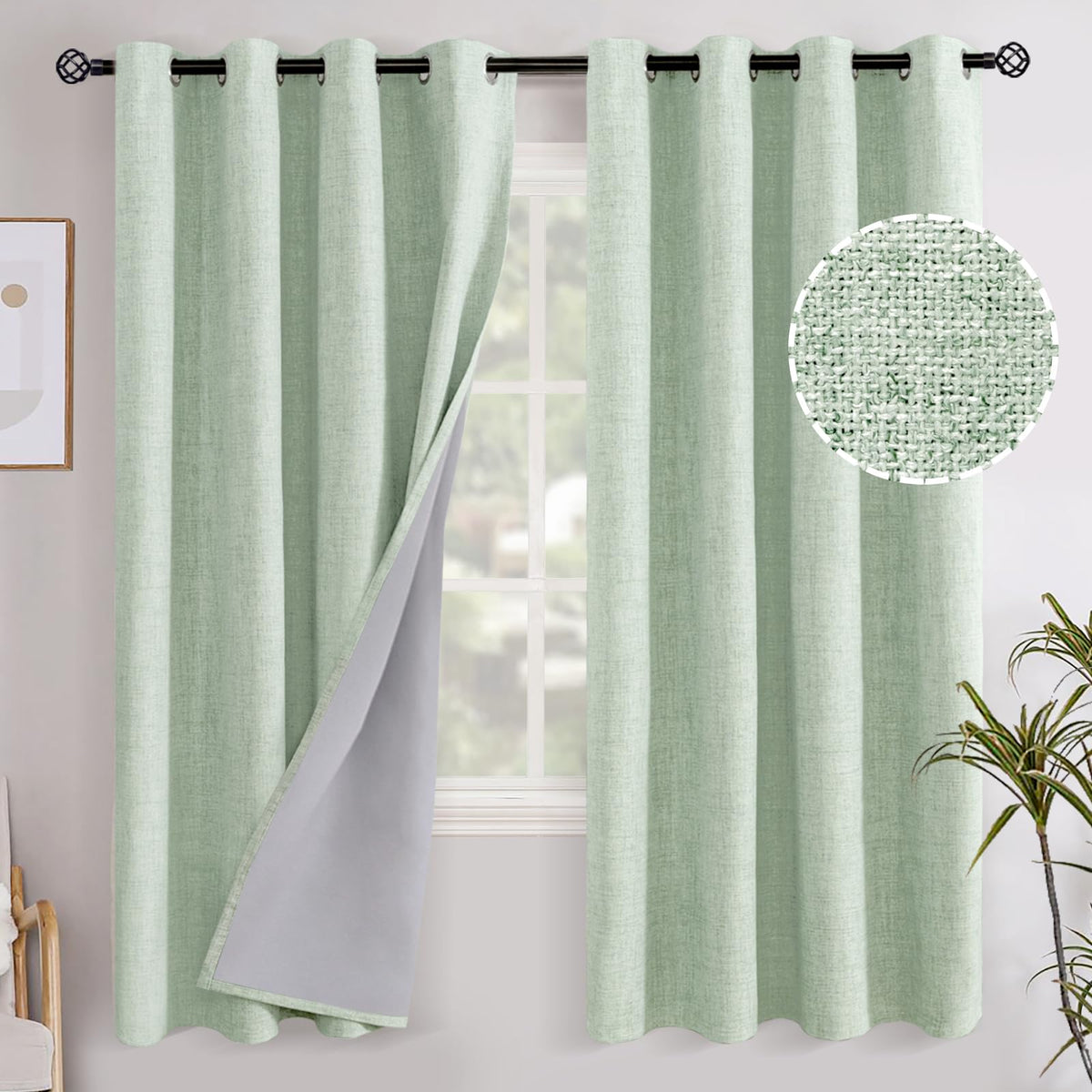 YoungsTex Linen Blackout Curtains 63 Inch Length Bedroom Beige Darkening