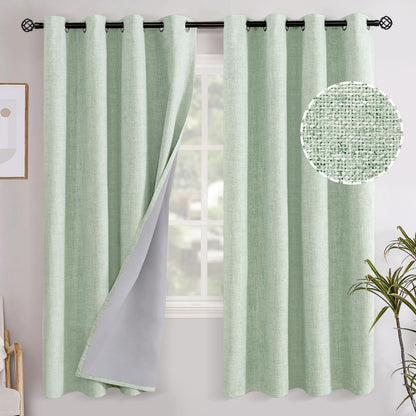 YoungsTex Linen Blackout Curtains 63 Inch Length Bedroom Beige Darkening