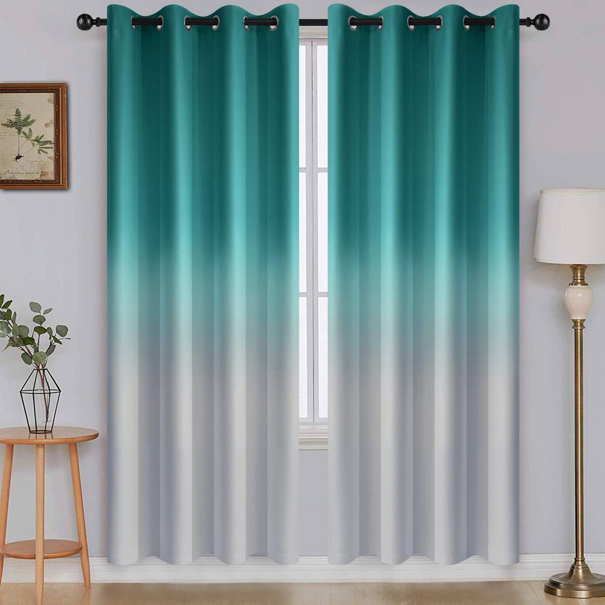 SimpleHome Ombre Black to Grey White Curtains for Living Room 52Wx84L