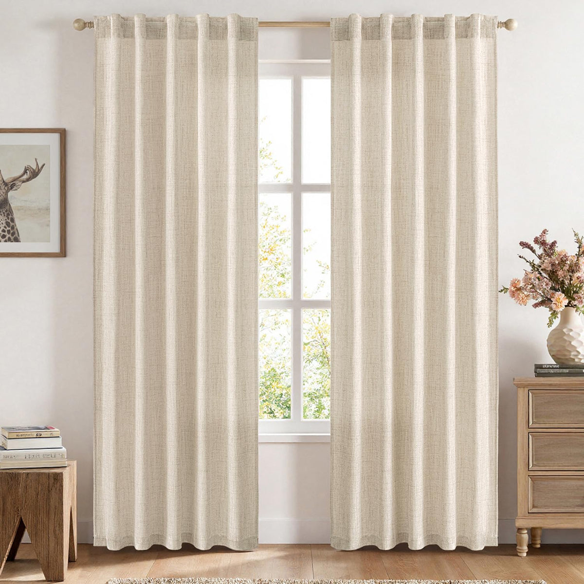MIULEE Faux Linen Curtains 84 Inch Length 2 Panels Natural Semi Sheer Curtain with Back Tab Rod Pocket, Light Filtering Window Privacy Burlap Drapes for Living Room Bedroom 42W x 84L Linen