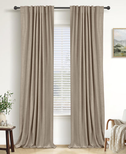 Linen Total Blackout Curtains for Bedroom Living Room 84 Inch, Cream