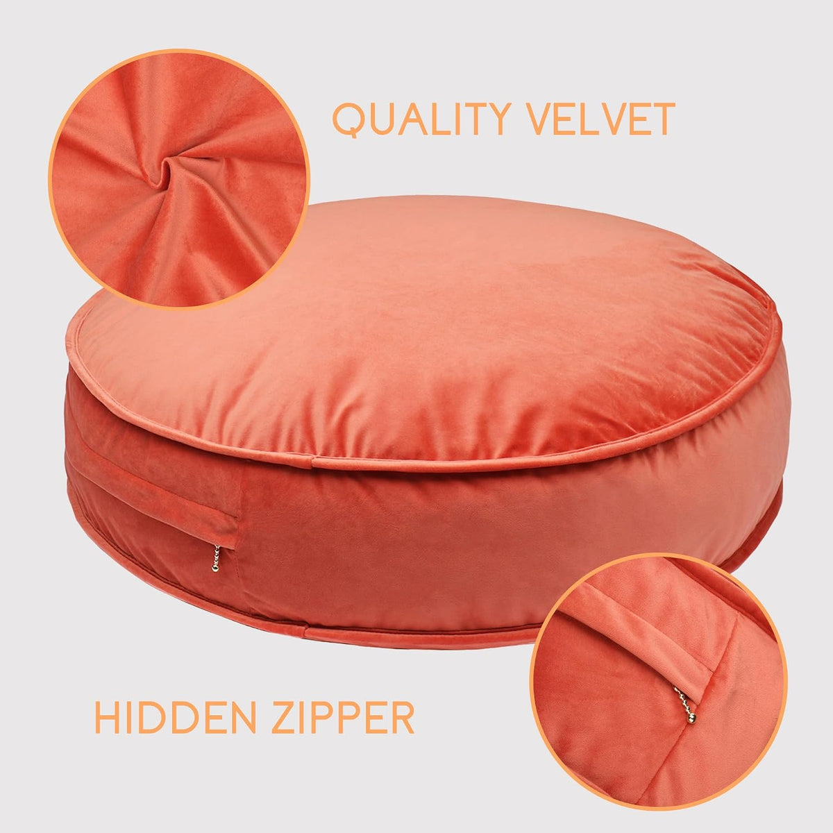 Velvet Floor Pillows Round Chair Cushion Couch Throw Pillow Soft Pouf Seat Mattress Bean Bag for Reading Nook Play Room (19.7",Brick Red)