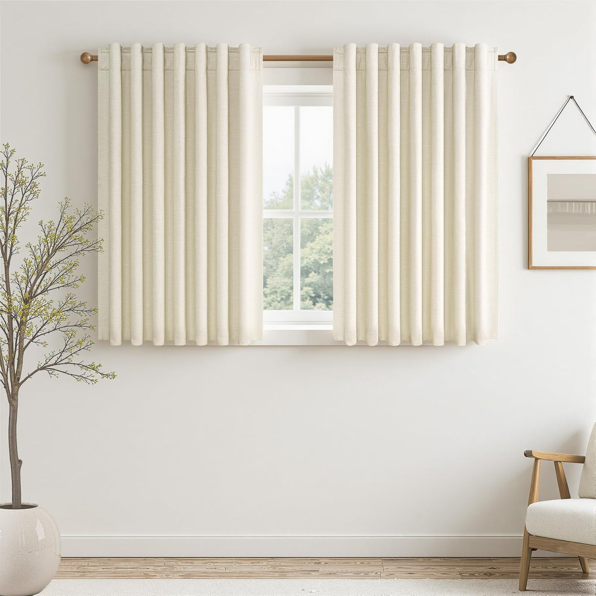 Topfinel Cream Ivory Blackout Curtains & Drapes 84 Inch Length, Beige Pinch Pleat Full Blackout Flax Linen Tab Top Soundproof Curtains with Hooks Rings for Bedroom Living Room Track 2 Panels Set