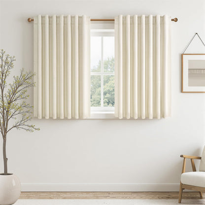 Topfinel Cream Ivory Blackout Curtains & Drapes 84 Inch Length, Beige Pinch Pleat Full Blackout Flax Linen Tab Top Soundproof Curtains with Hooks Rings for Bedroom Living Room Track 2 Panels Set