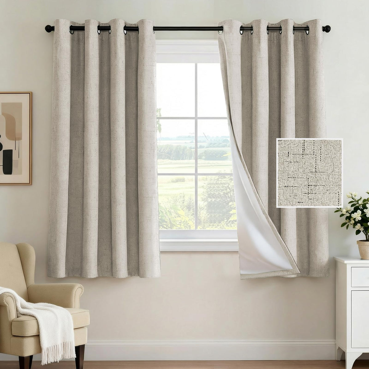 H.VERSAILTEX 100% Blackout Curtains for Bedroom 84 Inches Long Grommet Linen Face Full Light Blocking Curtain Drapes for Living Room Thermal Linen Look Curtains 2 Panels Set, 52" W x 84" L, Navy