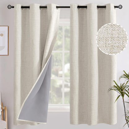 YoungsTex Linen Blackout Curtains 63 Inch Length Bedroom Beige Darkening