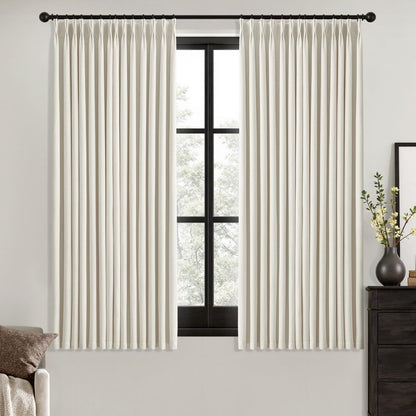 MIULEE Natural Pinch Pleated 100% Blackout Linen Curtains 40x84 Inches
