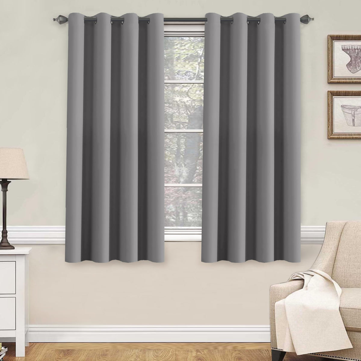 H.VERSAILTEX Blackout Curtains for Bedroom Thermal Insulated Room Darkening Living Room Curtains 63 Inch Long Grommet Privacy Protection Window Curtain Panels/Drapes for Nursery,2 Panels,Ivory/Cream