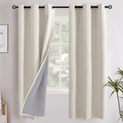 YoungsTex Linen Blackout Curtains 63 Inch Length Bedroom Beige Darkening