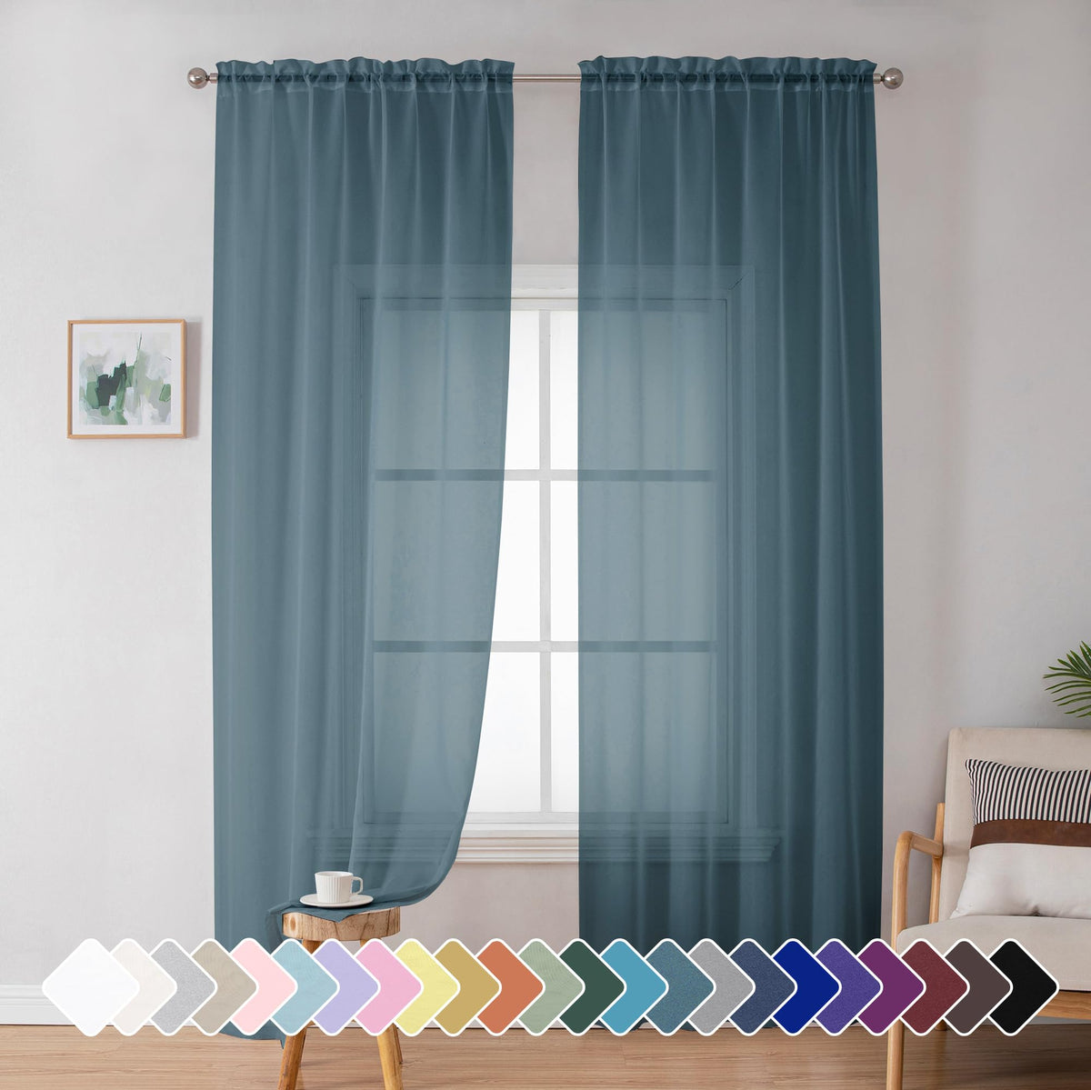 Simplebrand Black Sheer Curtains 84 Inches Long 2 Panels for Living Room