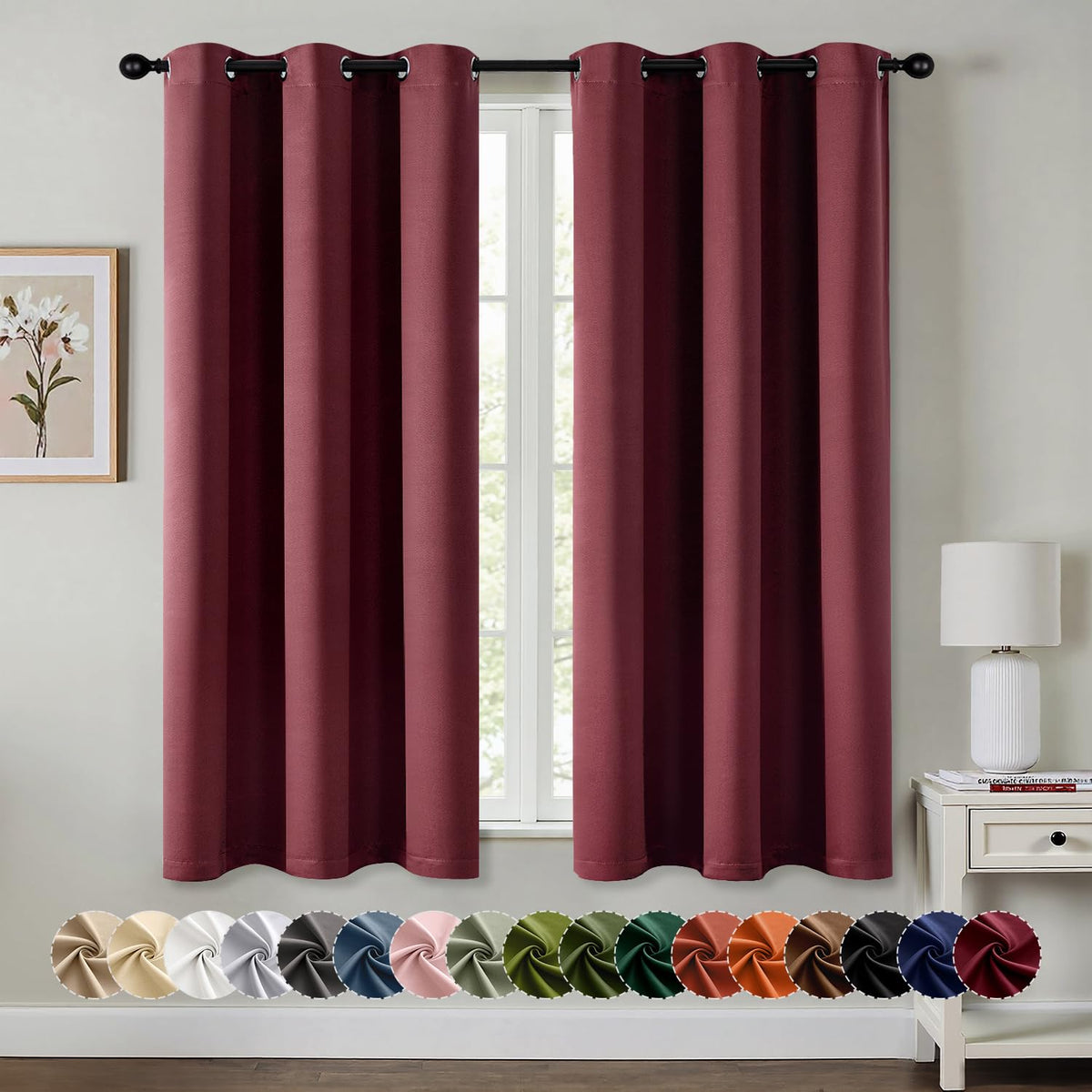 MIULEE Blackout Curtains for Bedroom 2 Panels 40 x 63 Inch Long Pink