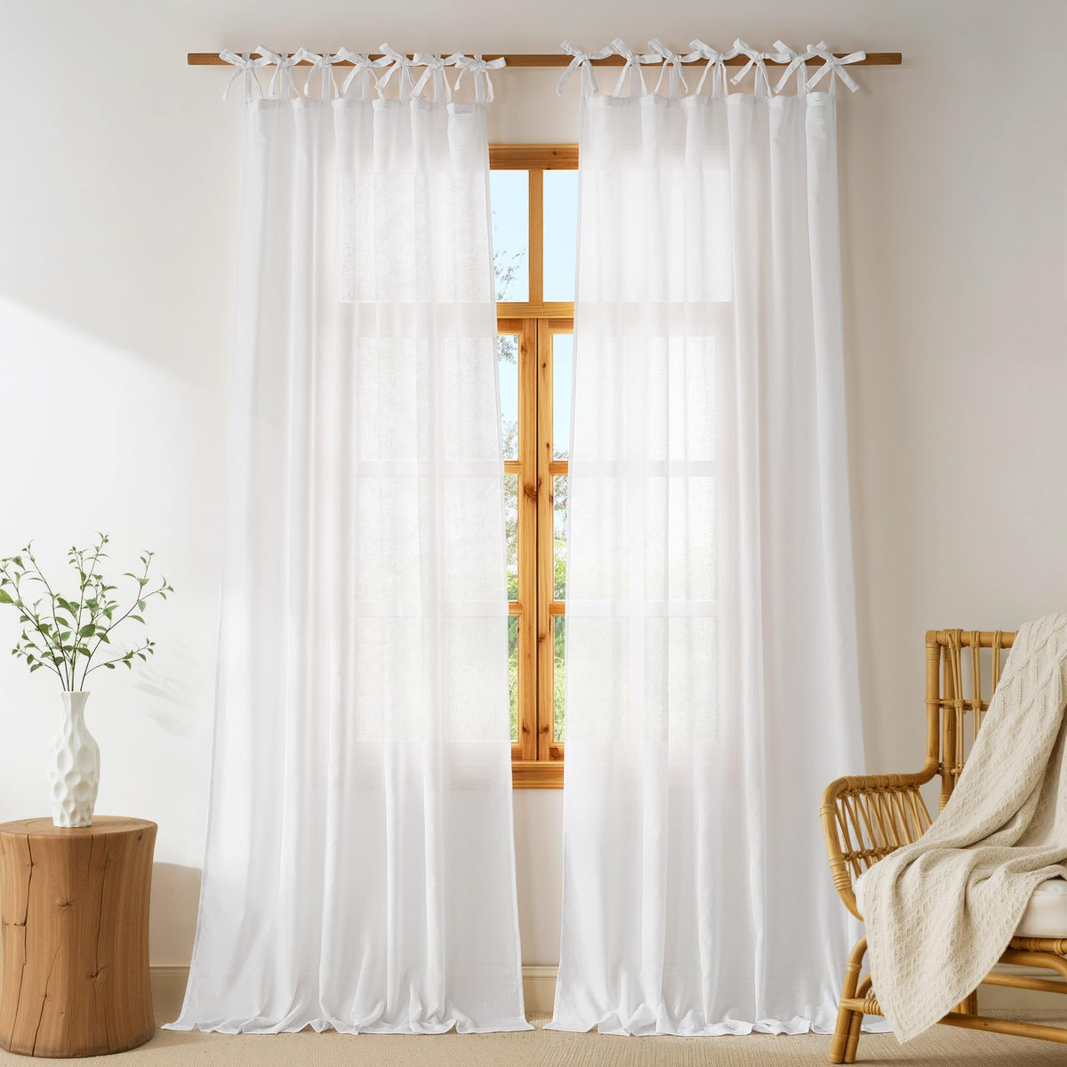 NICETOWN Thick Linen Curtains 84 inch Length 2 Panels Set, Tie Top Light Filtering Curtains Semitransparent Linen Burlap Drapes Privacy for Bedroom/Princess Room, W52 x L84, Natural
