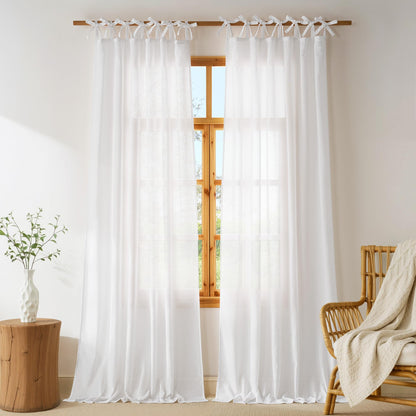 NICETOWN Thick Linen Curtains 84 inch Length 2 Panels Set, Tie Top Light Filtering Curtains Semitransparent Linen Burlap Drapes Privacy for Bedroom/Princess Room, W52 x L84, Natural