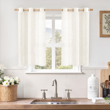 LAMIT Cream Ivory Linen Semi Sheer Curtains 84 inch Length for Bedroom