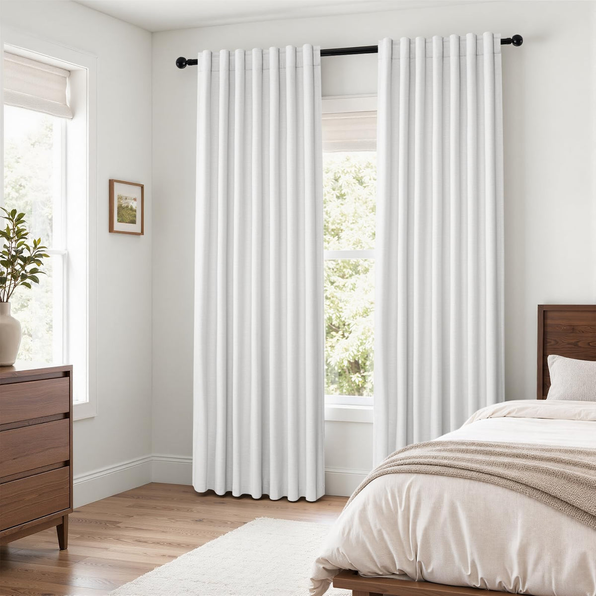 Topfinel Cream Ivory Blackout Curtains & Drapes 84 Inch Length, Beige Pinch Pleat Full Blackout Flax Linen Tab Top Soundproof Curtains with Hooks Rings for Bedroom Living Room Track 2 Panels Set