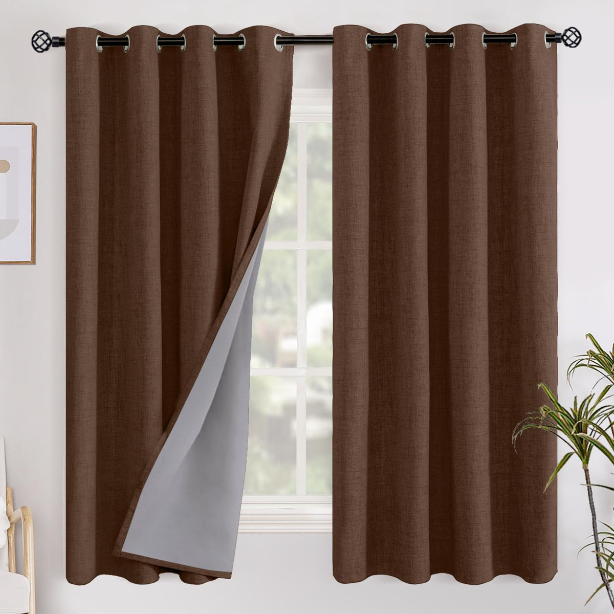 YoungsTex Linen Blackout Curtains 63 Inch Length Bedroom Beige Darkening