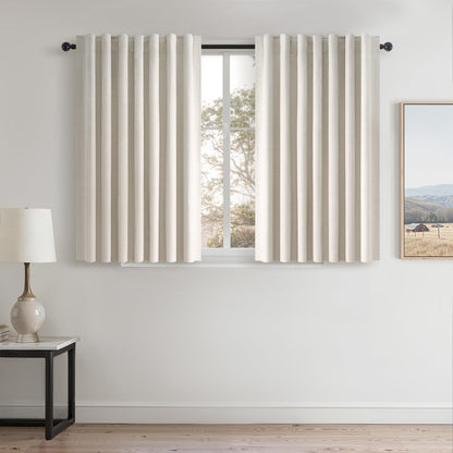 Topfinel Cream Ivory Blackout Curtains & Drapes 84 Inch Length, Beige Pinch Pleat Full Blackout Flax Linen Tab Top Soundproof Curtains with Hooks Rings for Bedroom Living Room Track 2 Panels Set